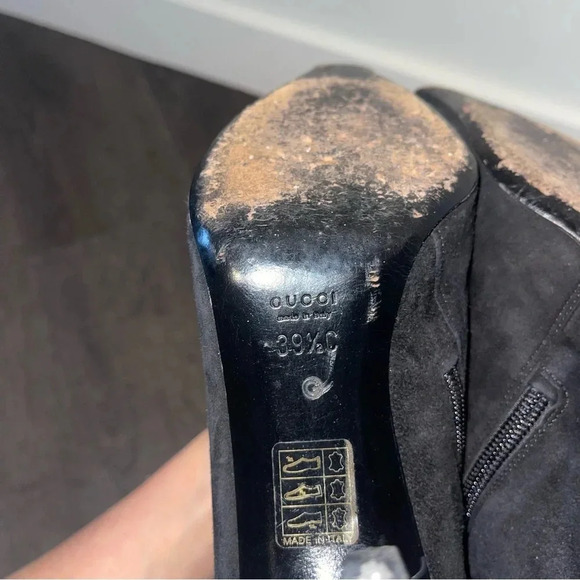 Gucci Black Suede Square Pointed Toe Heel Boots Witchy Grunge Dark Romantic Sz 9 - Picture 12 of 15